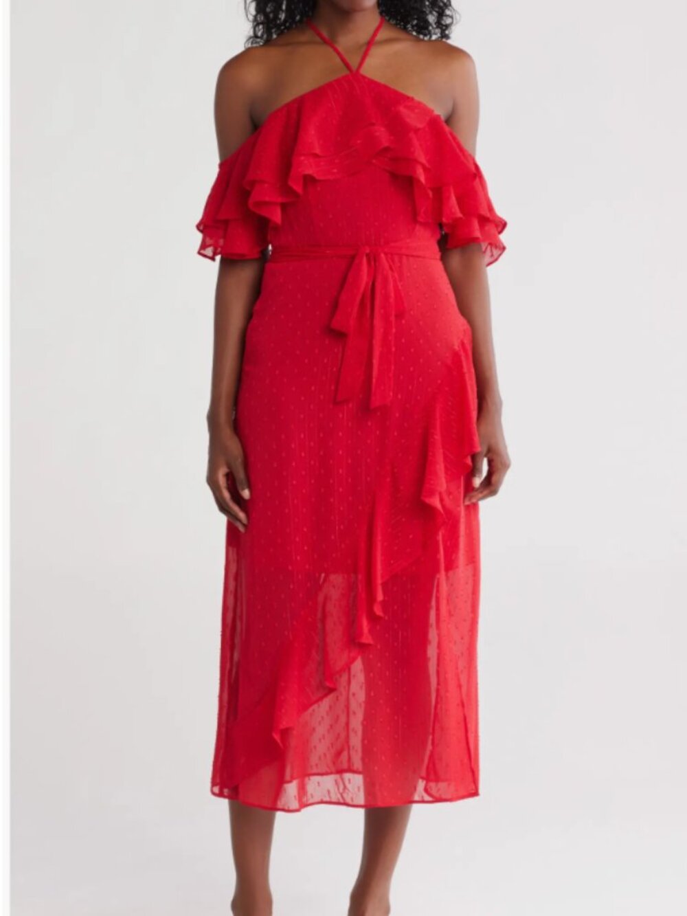 Tiered Ruffle Halter Dress | Julia Jordan | Size 8 | Red Color